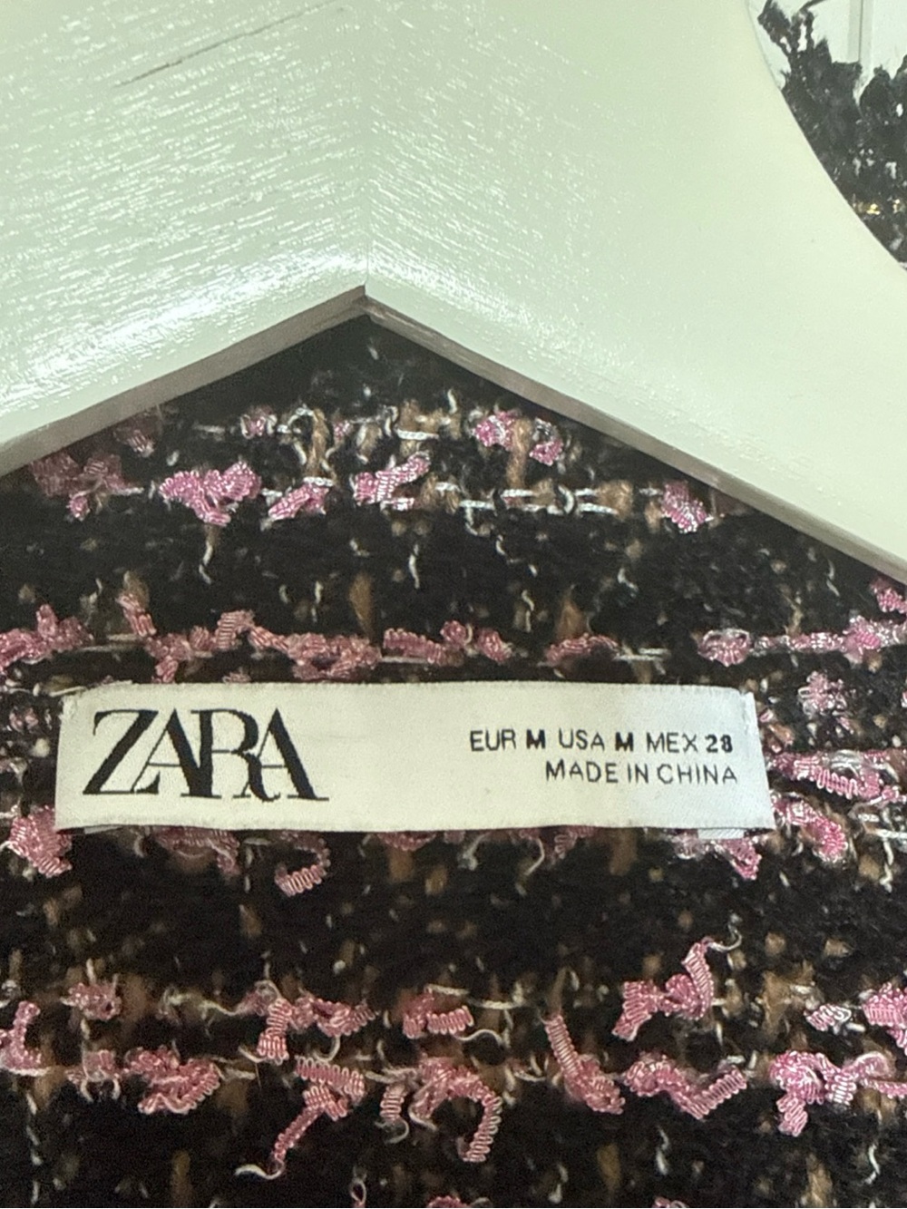 Zara Purple Tweed Jacket Pearl Buttons Size M Puff Shoulders Cropped - Picture 6 of 10